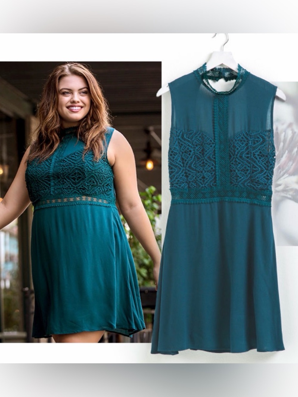 Alya Forest Green Lace Mini Dress